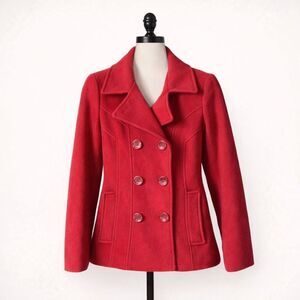 Anne Klein Red Wool Blend Peacoat Women’s Small Double Breasted Winter Coat